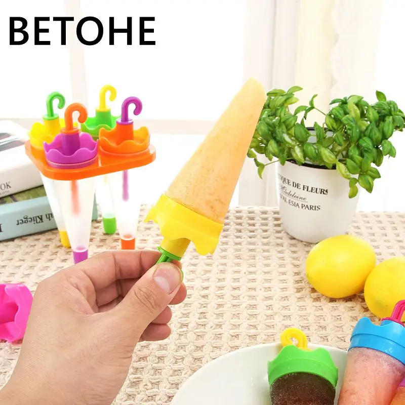 BETOHE Lolly Mould Tray Pan Kitchen Randomly Color Umbrella Shape Ice Cube Molds Popsicle Maker DIY Ice Cream Tools