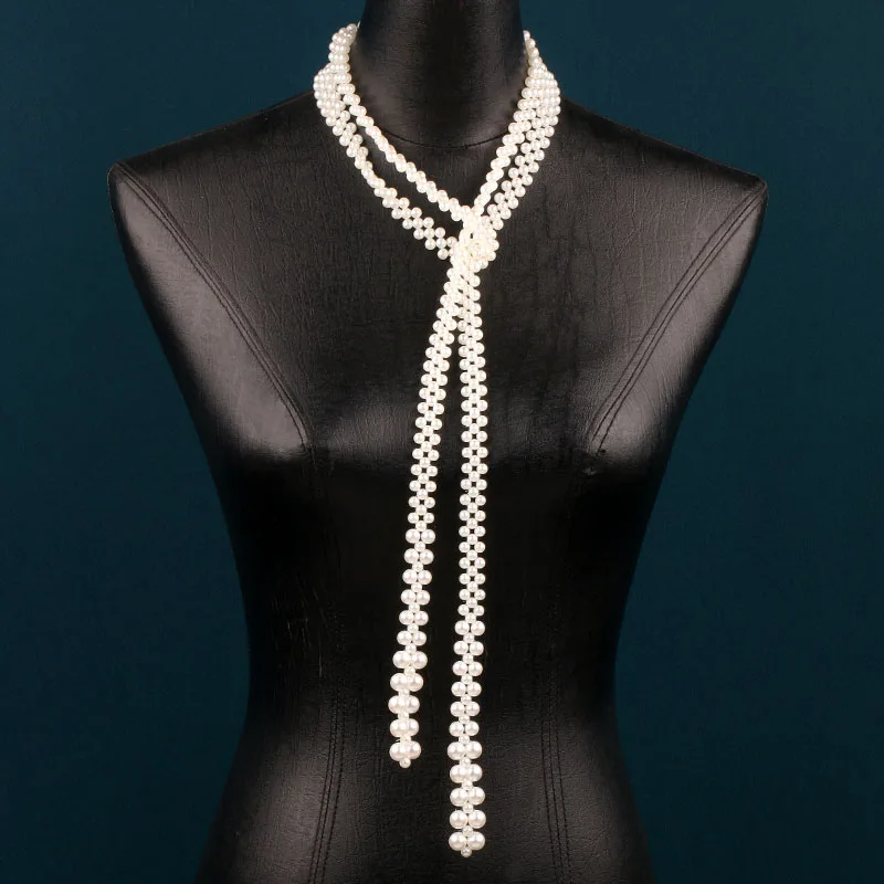 New Women's Faux Pearl Waist Chain & Long Necklace, Dual-Use for Waist & Neck, Body Chain, Multi-Layer Stackable Jewelry