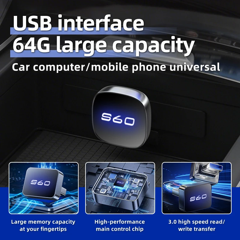 

32/64GB Car Mounted USB Drive Driving Recorder Storage Suitable Type-C/USB Car Stickers For Volvo XC40 XC60 V90 S60 S80 S90