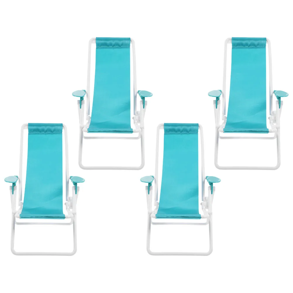 

4 Pcs Portable Beach Chair Foldable Miniature Chairs for Crafts Dollhouse Accessories Folding Plastic Seaside