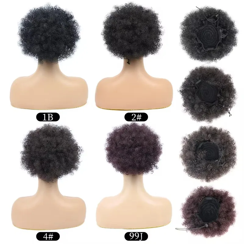 Afro Puff Cordão Rabo De Cavalo, sintético Curto Afro Kinky Onda Trança, Fibra Química Do Cabelo, Bun Extensão Hairpieces