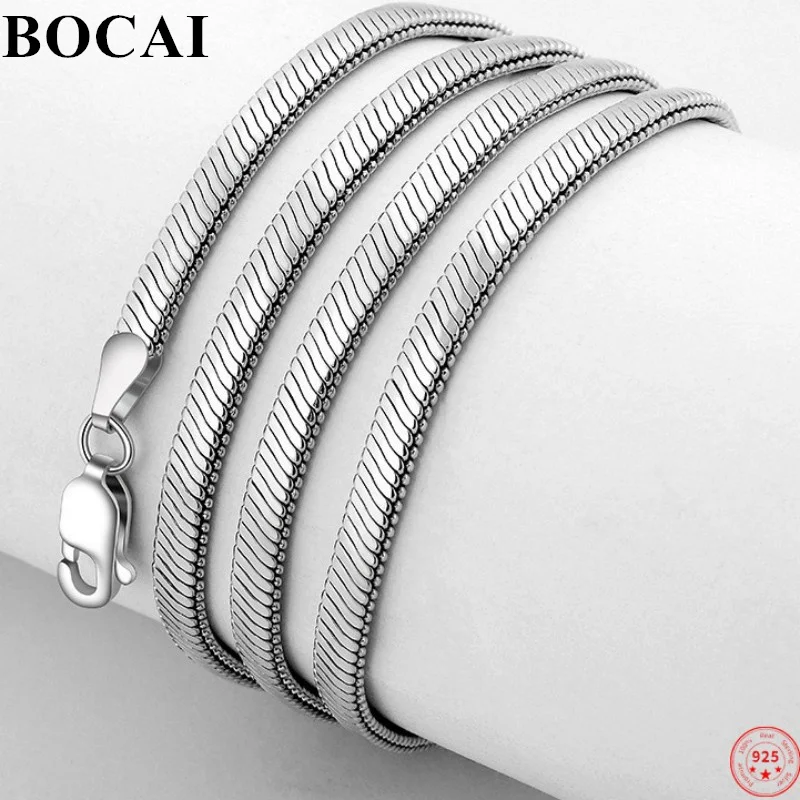 

BOCAI S925 Sterling Silver Necklace for Women Men New Fashion Double-layer Flat Snake-bone Chain Argetnum Jewelry Free Shipping