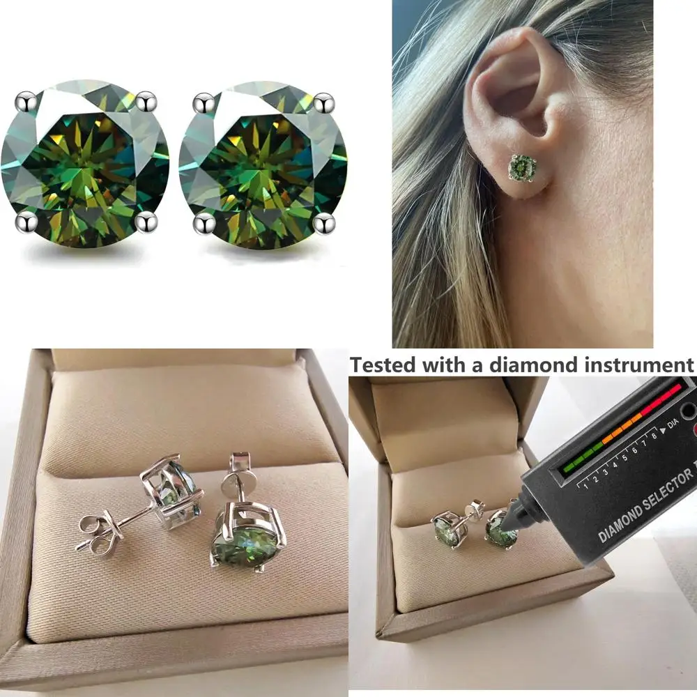 

Женские серьги-гвоздики с муассанитом, стерлинговое серебро 2,0 карата, элегантные украшения в подарочной упаковке для особых случаев