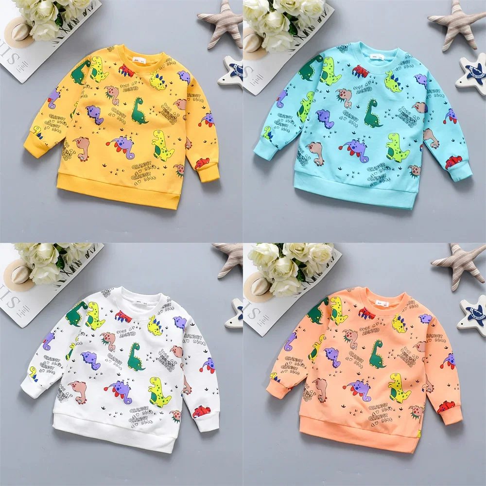 Autumn Children's Casual Guards Cartoon Dinosaur Pattern Round Neck Top Baby Spring Pullover Sweatshirt