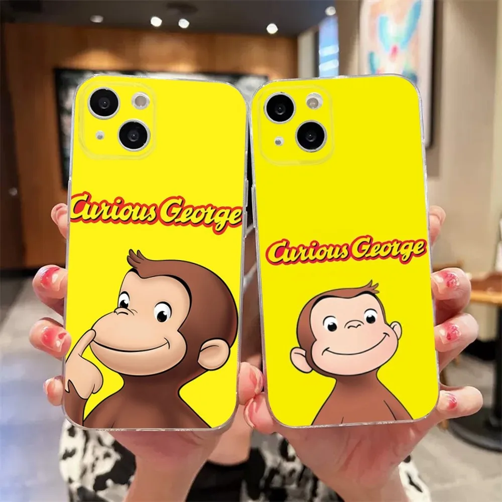 Curious George Monkey Phone Case For iPhone 11,12,Mini,13,14,15,Pro,XS,Max,X 8,7,6s,Plus,5,SE,XR Transparent Shell