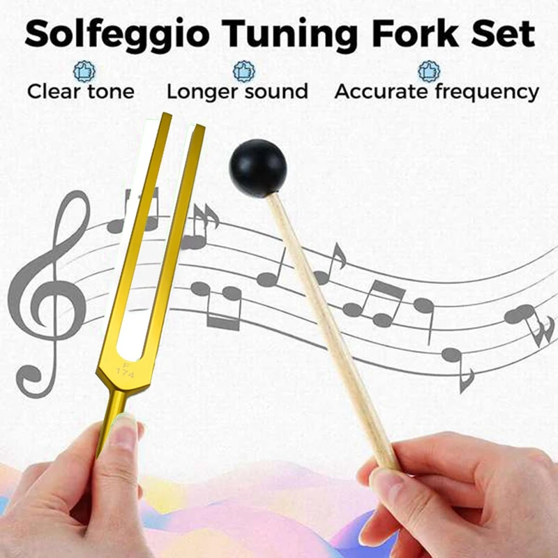 Conjunto de Tuning Fork para Chakra de Cura, Terapia do Som, Manter Corpo, Mente e Espírito, Harmonia Perfeita, F, 174 HZ, 1 Conjunto