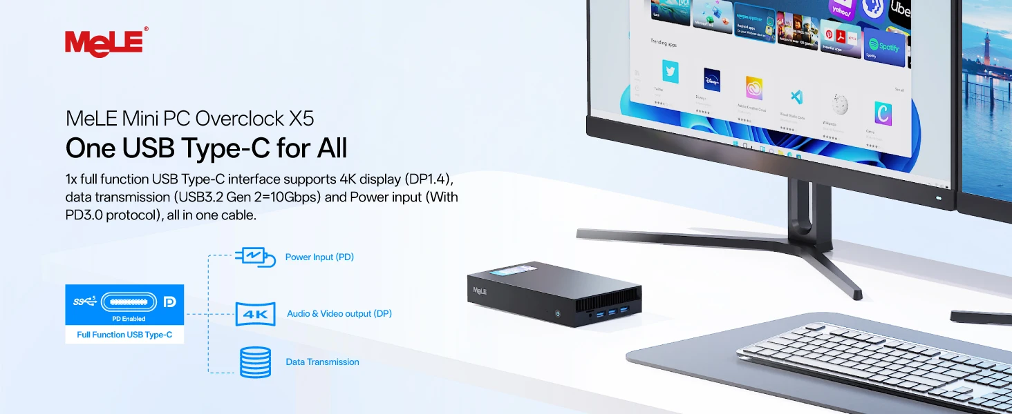 MeLE Overclock X5 MiniPC Core-i5 1235U 16GB RAM 512GB SSD, Dual Ethernet Port, 2×M.2 Slot, HDMI×2/USB-C*2/4K Desktop Computer