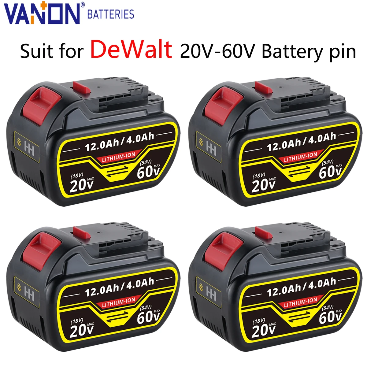 

VANON 1/2/4Pack DCB606 12.0Ah 20V/60V Lithium Ion Battery Replace for Dewalt DCB609 DCB612 DCB204 DCB206 Power Tool Battery pin