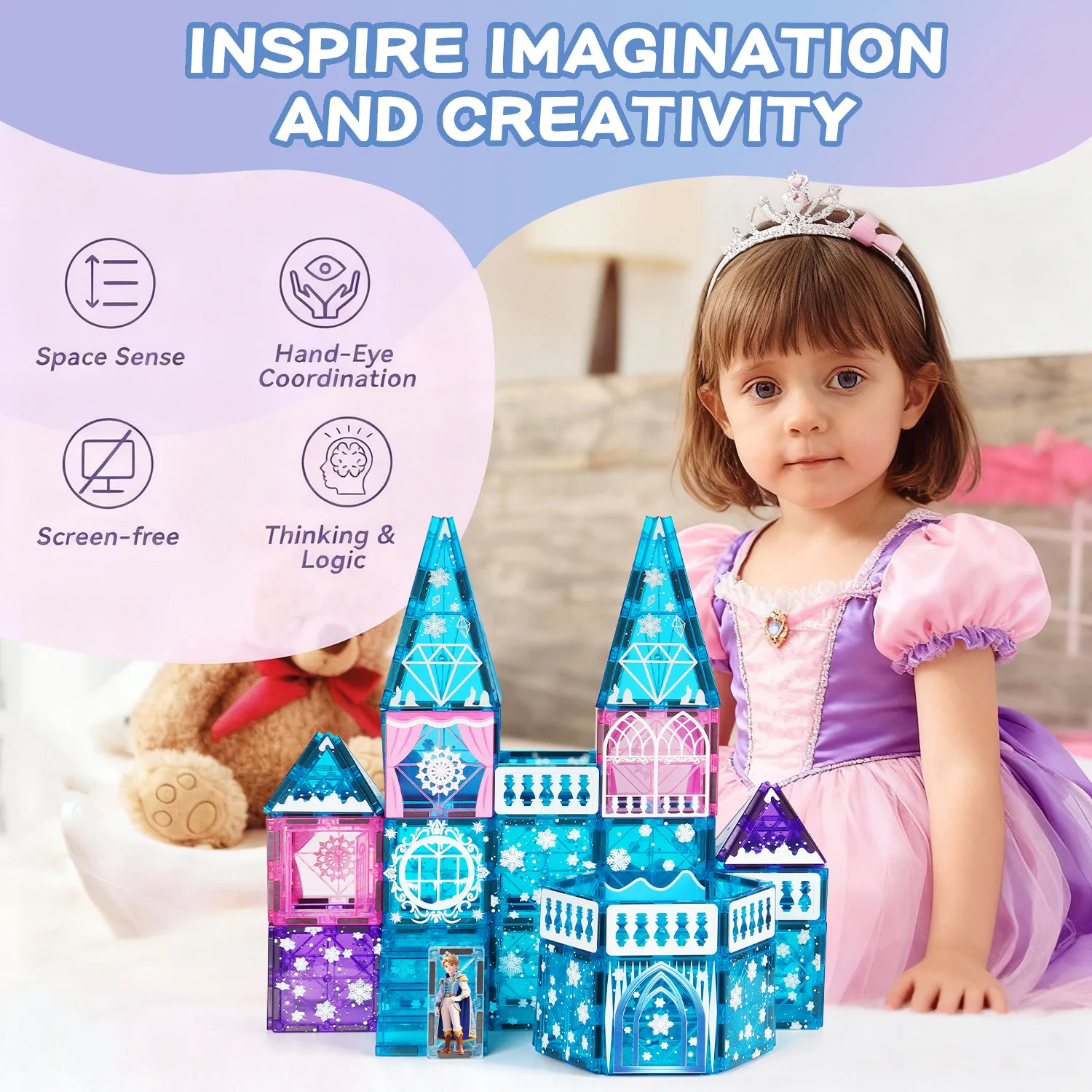 48-piece Princess and Prince Ice and Snow Series Magnetic Window Puzzle - Educational Toy for Kids, Magnetic Building Blocks, Ic