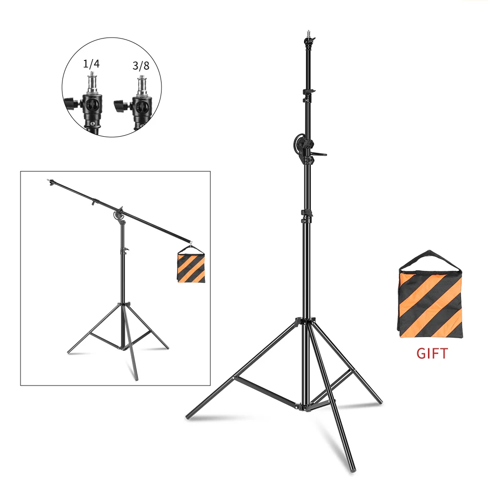 SH 2.8m/9.1ft Photography Studio Metal Light Stand Cross Arm With Weight Bag Accessory Kit Retractable Cantilever