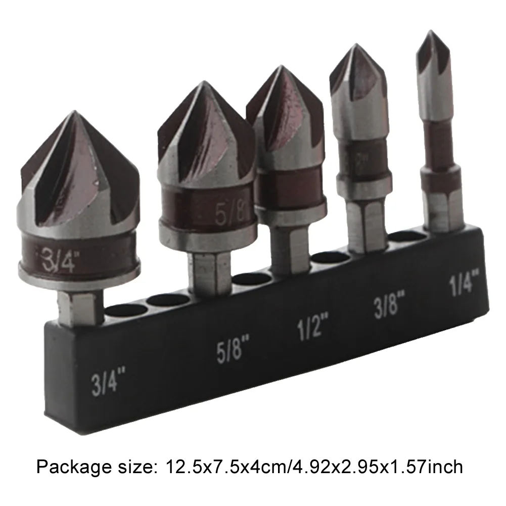 5 STKS Verzonken Bits 82 Graden 5 Fluit 1/4 Inch Hex Schacht HSS Hex Afschuining Saai Boor Ontbramen Bit voor Hout Metaal Plastic
