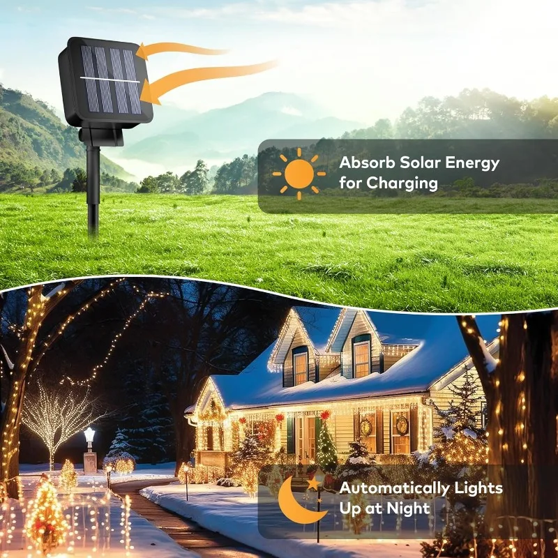 Solar Lights Outdoor Dusk to Dawn Solar Fairy Lights Waterproof 8 Modes Solar Christmas Lights for Outside Patio Garden