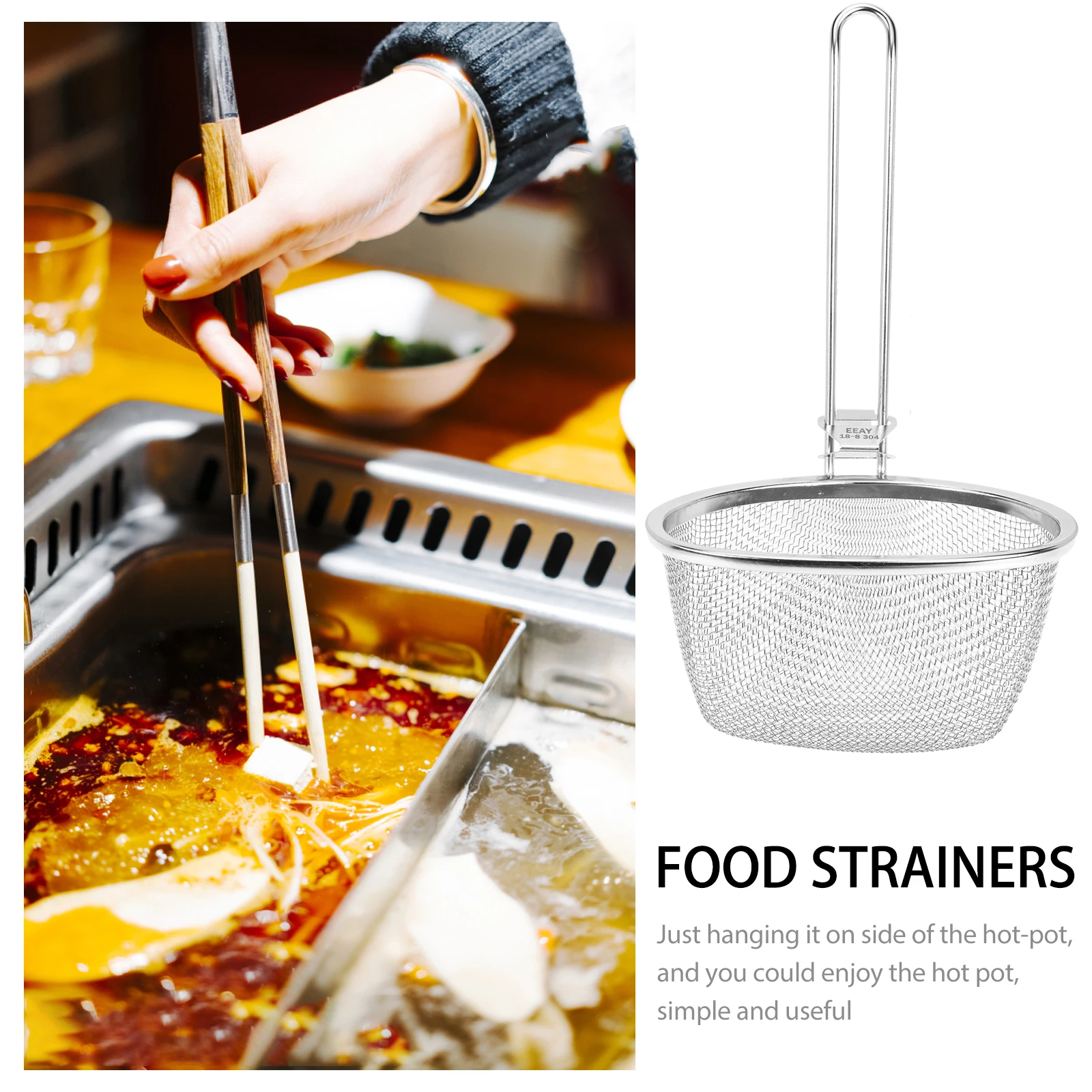 

Stainless Steel Colander Spoon Fine Mesh Noodle Strainer Filter Household Kitchen Gadgets Hot Pot Strainer Wall-Hanging