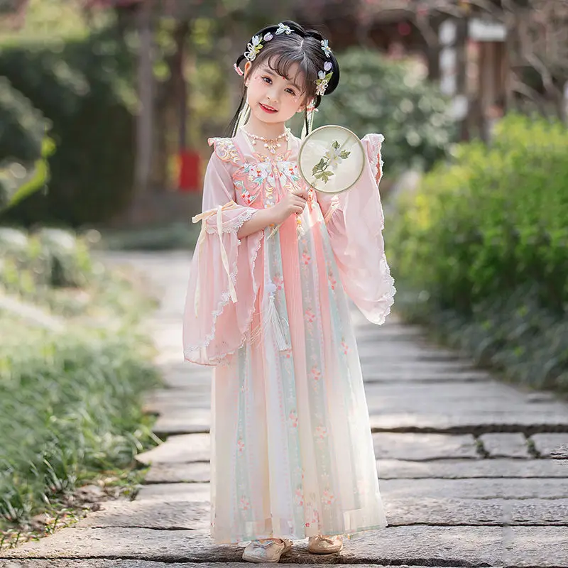 

New Hanfu Girls Spring Summer Children's Ancient Perform Costume Fairy Dress 3-12y Girl Princess Dress Chinese Style Clothes