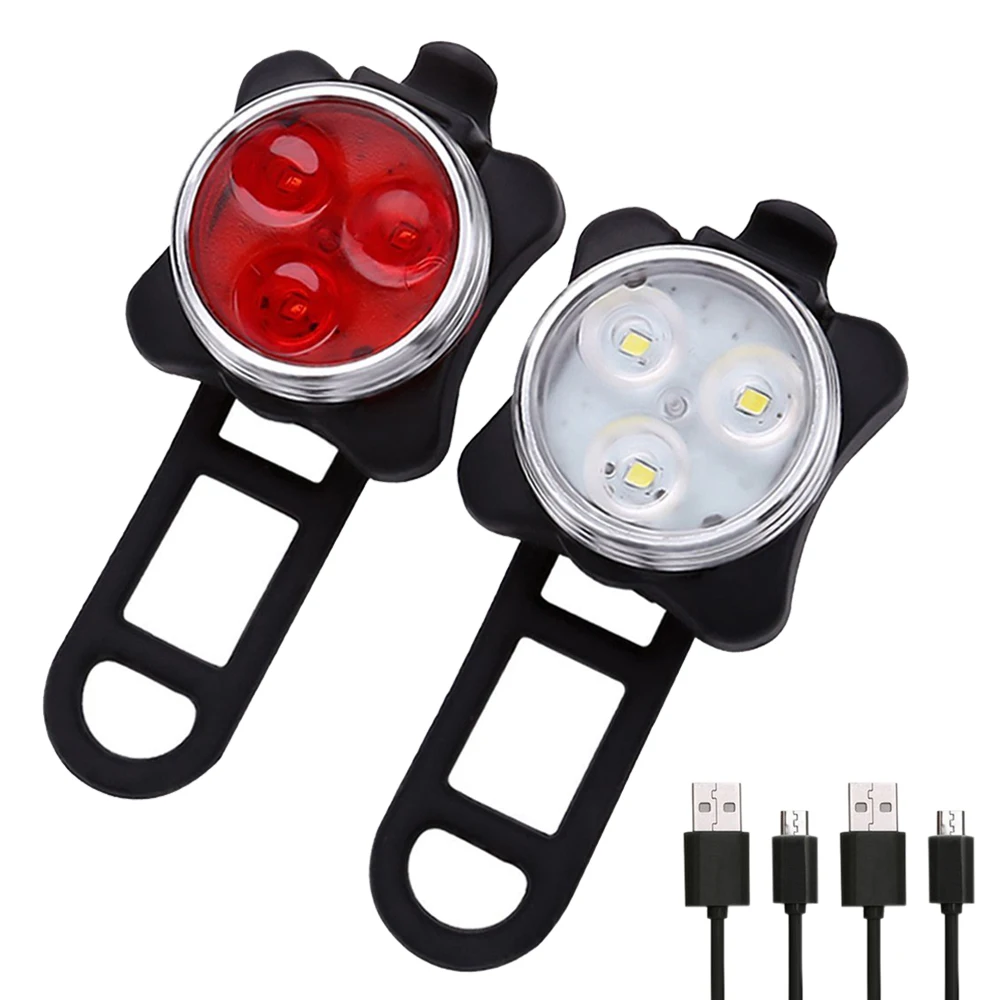 Cycling Taillight Headlight 3LED Bicycle Lights Bike Safety Warning Light LED USB Rechargeable Night Bicycle Warning Light Set