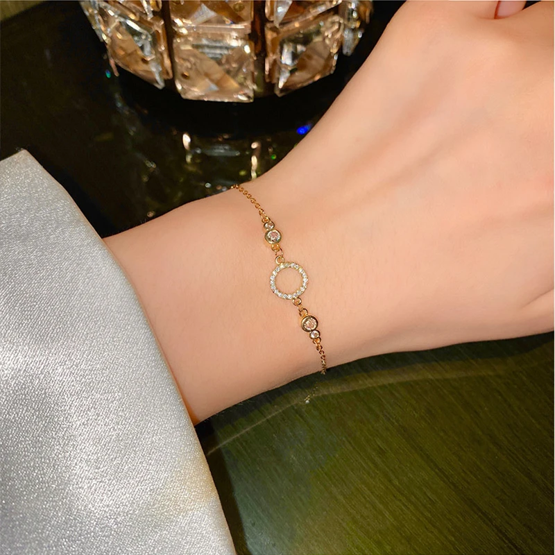 Elegant Zircon Round Bracelet For Women Girls Charm Gold Color Circle Bracelets Ins Style Jewelry Gifts pulseras Accessories