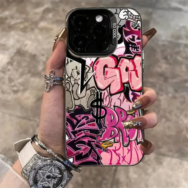 Розовый чехол для телефона с граффити Cool Art для iPhone 16, чехлы для iPhone 16E 15 14 Plus 13 12 11 Pro Max, матовый чехол с защитой от падения, принципиально Розовый чехол для телефона с граффити Cool Art для iPhone 16, чехлы для iPhone 16E 15 14 Plus 13 12 11 Pro Max, матовый чехол с защитой от падения, принципиально