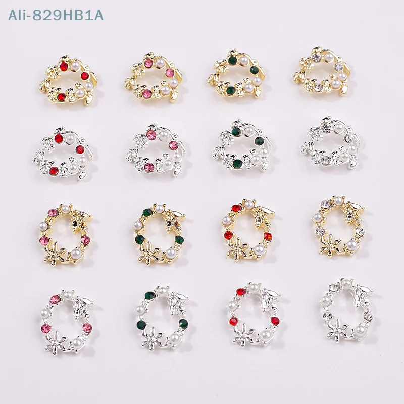 5 Stück Mokka Blumenkranz Perle Zirkon Nail Art Charms Strass Weihnachtskranz Design Kristalle Schmuck Nail Art Dekoration