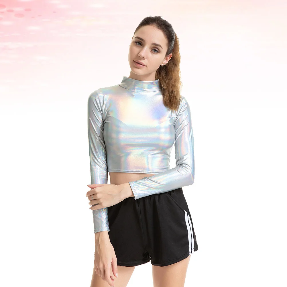 Patent Shiny Bustier Performance Clothes Colorful Long Sleeve Costume Nightclub Cosplay Woman Size Xl Women Bustier