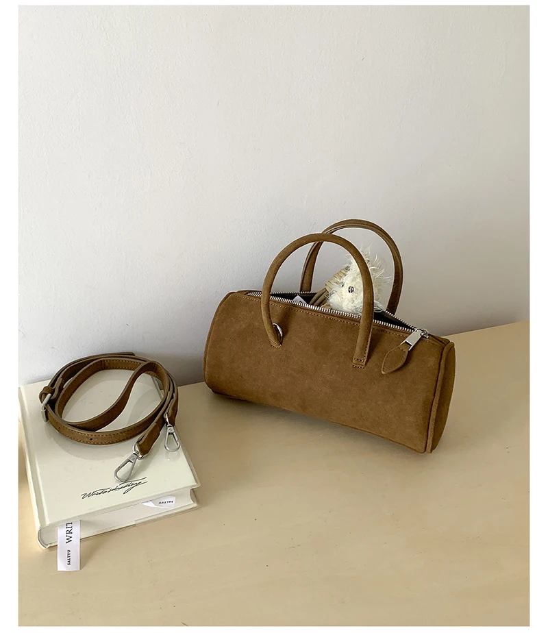 

New Autumn and Winter Crossbody Bags for Women Casual Faux Suede Women Handbags Barrel-Shaped Shoulder Bag Small Clutch Purses