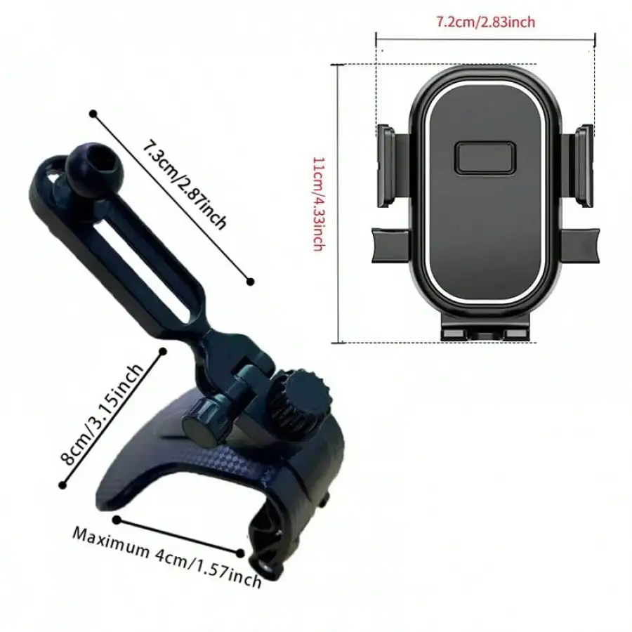 Tafdiur 1-Piece Abs Material Black Mirror Surface Clip-On Universal Car Phone Holder, Press to Unlock and Adjust the Width, Clip-On Dashboard Mount, Stable and Not Easy to Shake, Universal Car Navigation Phone Holder