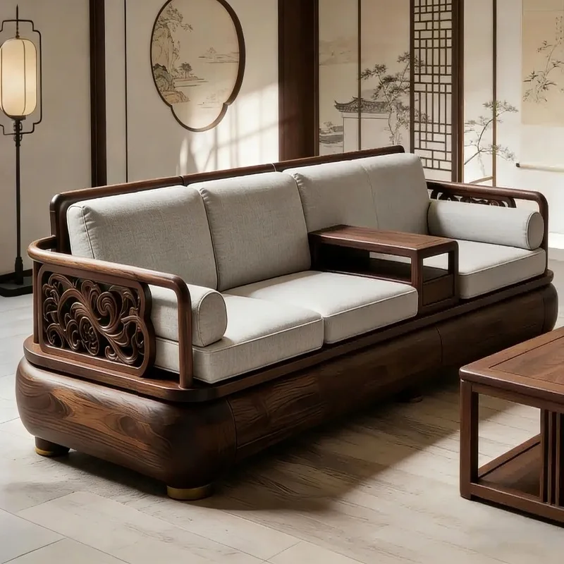 

White 2 Seater New Chinese Style Solid Wood Living Room Sofas Corner Design Sofa Living Room High-end Aesthetics Home Furniture