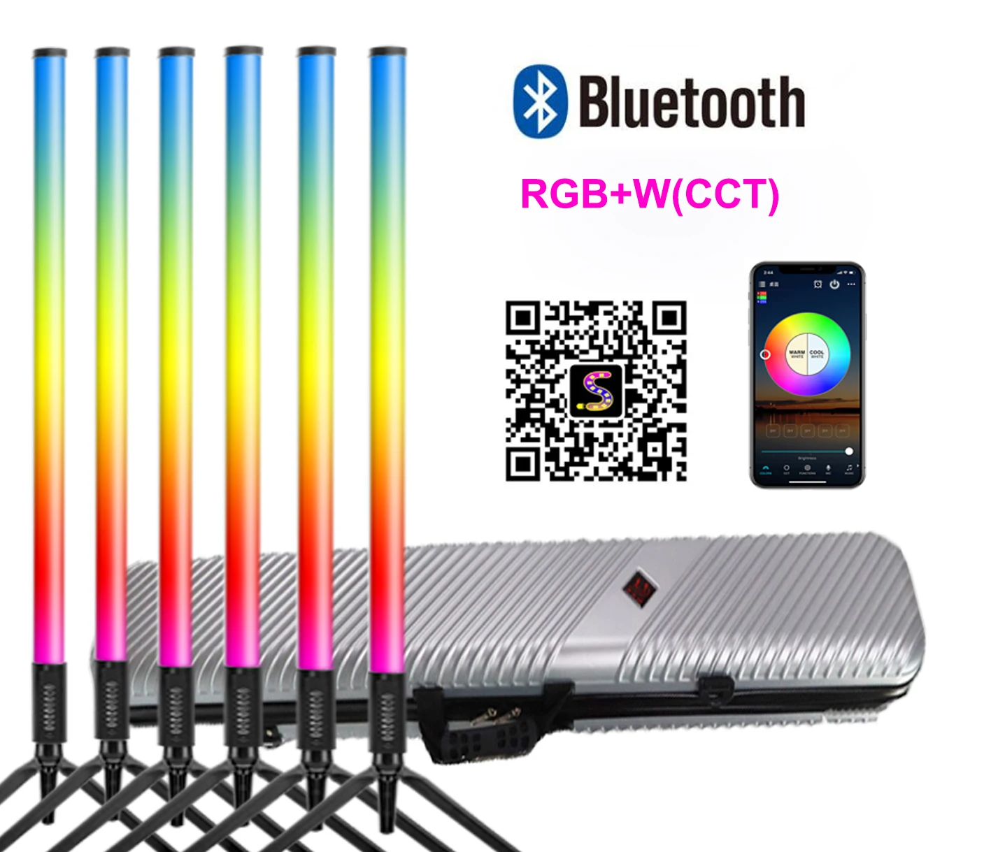 6Pack Smart Bluetooth Synkitt App Alexa Rechargeable Battery 4800mAh T10 Rgb Led Tube Light Colorful Change Studio Video Light