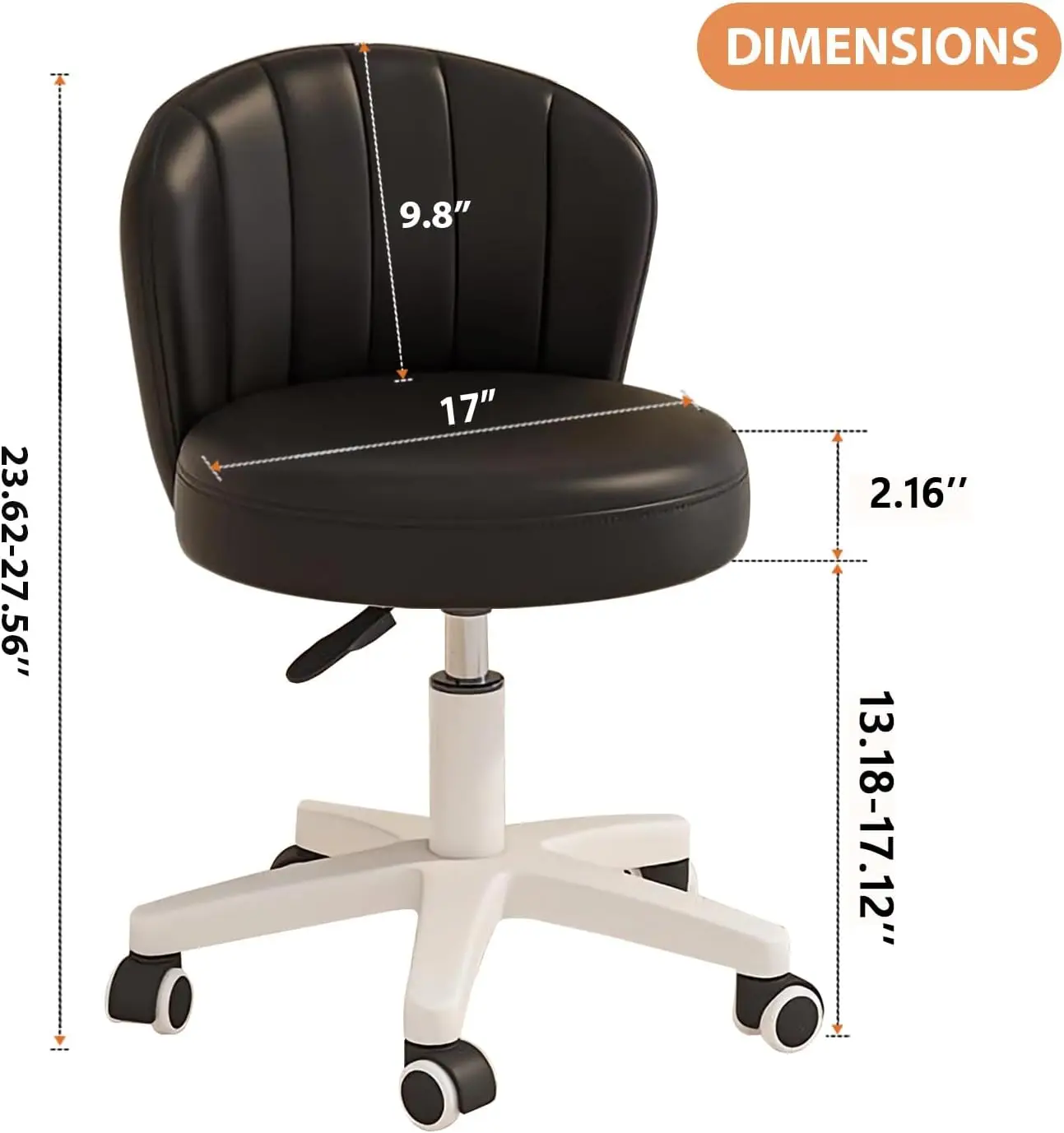 PU Leather Swivel Drafting Chair com Rodas, Home Office, Round Desk Chair, Altura Ajustável, Tarefa de Trabalho