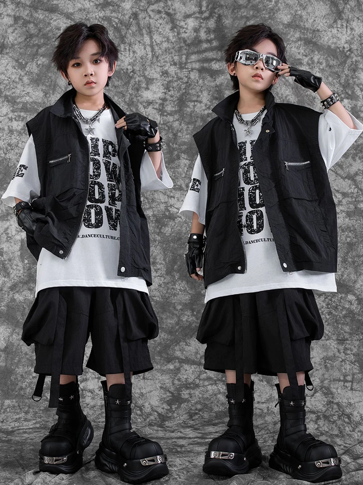 Hip Hop Dance Clothes Jazz Outfit Boys Oversize Top Black Shorts School Stage Show Performance Costume Street Dancewear VDL3945