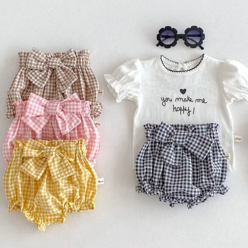 Summer Newborn Baby Bloomers Girls Boys Diaper Cover Toddler Lantern Shorts Wild Cotton Infant Lattice Bread Pants Photo Prop