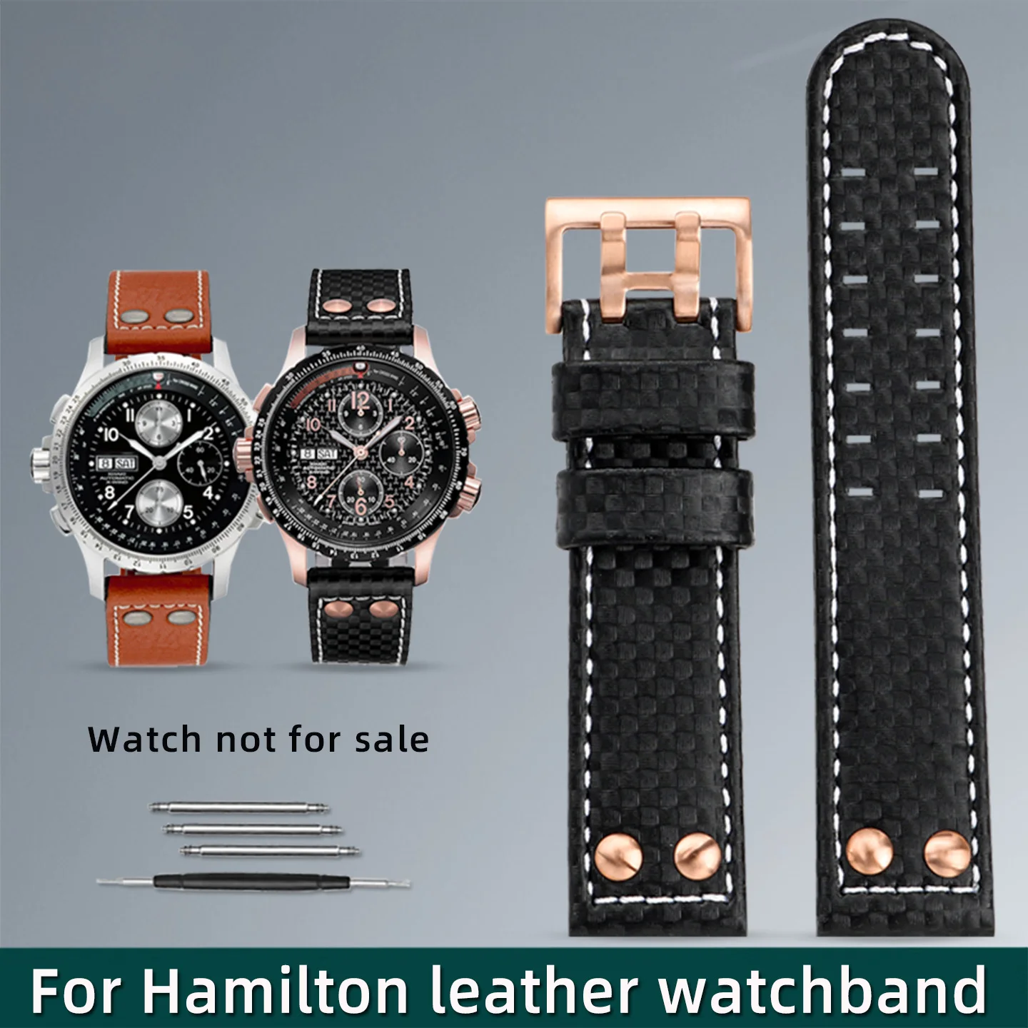 Suitable for Hamilton khaki aviation beyond wind speed watch carbon fiber pattern watch chain men's leather watch strap 22mm