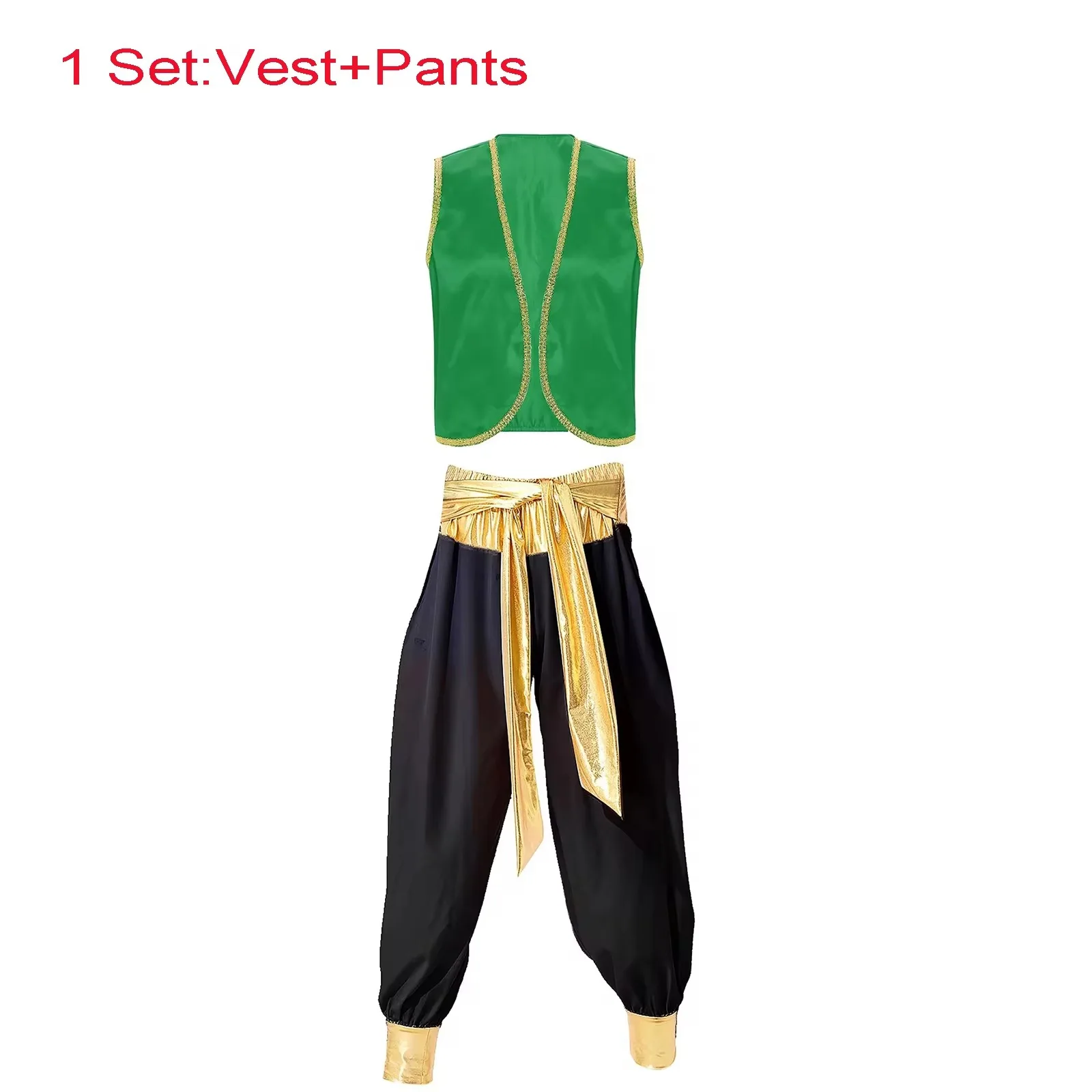 Heren Arabische Prins Kostuum Perzisch-Arabisch Aladijn Halloween Rollenspel Mouwloos Vest met Broekpak Carnavalsoutfits