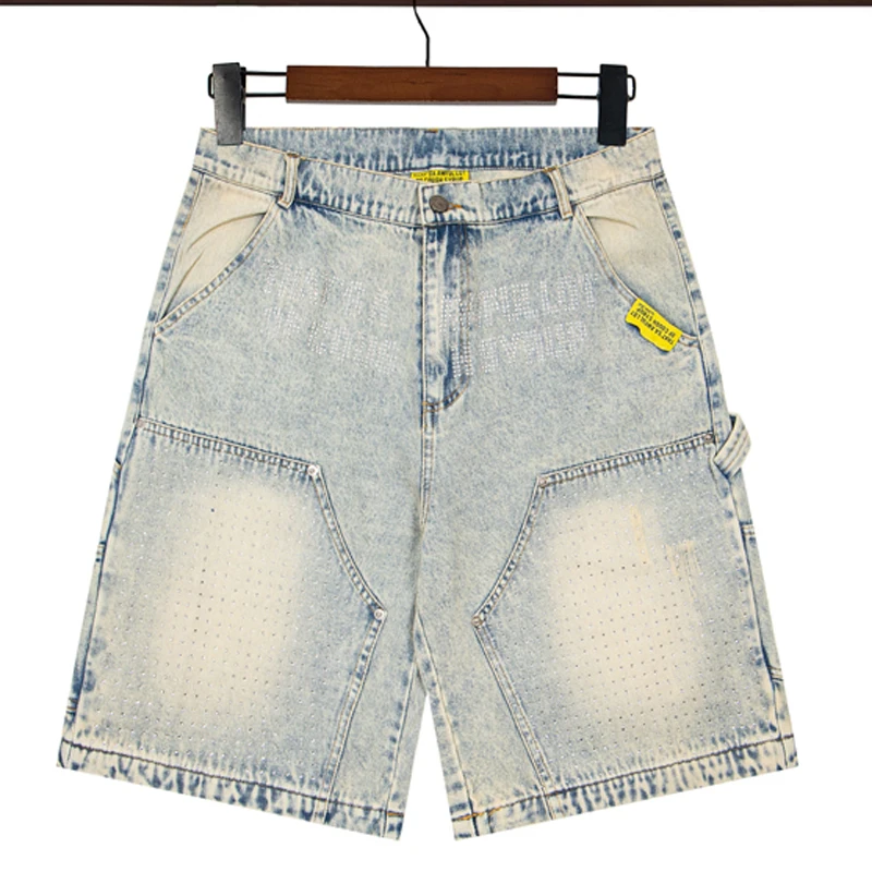 

New Style That's A Awful Lot of Cough Syrup Denim Shorts Loose Sports Rhinestone Ripped Jeans