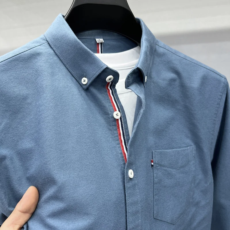 New High End Luxury Men's Shirt Autumn Lapel Pocket Embroidered Long Sleeved Shirt European Fashion Simple Versatile Men's Wear