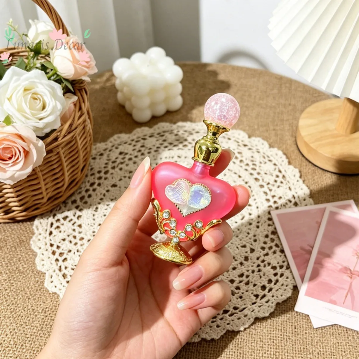 5ML perfume bottle small capacity colorful heart-shaped glass essential oil vacuum refill bottle point large diamond Dubai