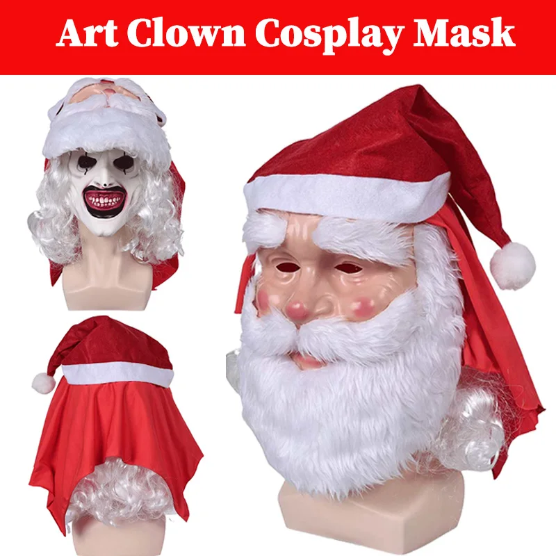 Art Clown Cosplay Santa Claus Mask 2024 Movie Terrifiering 3 Roleplay Headger Helmet Props Halloween Xmas Party Suits Props