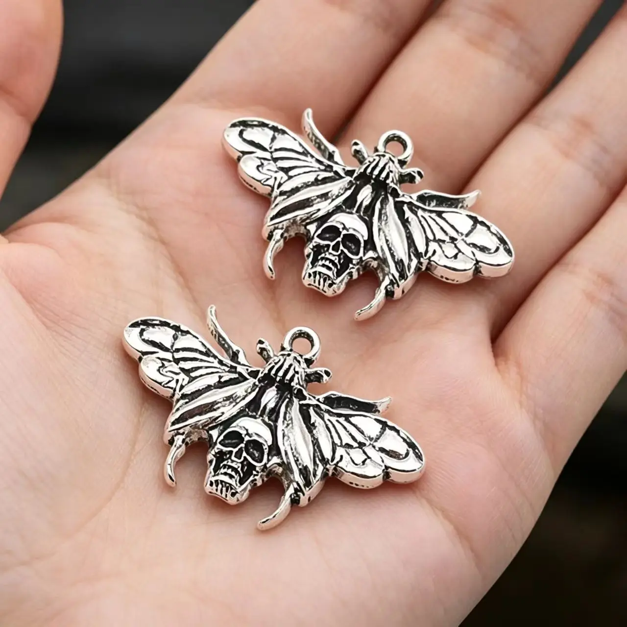 10Pcs/Lot 22*34mm Gothic Death Head Moth Charm,Wiccan Bug Pendant,Statement Dead Head Moth,DIY Handmade Witch Jewelry Supplies