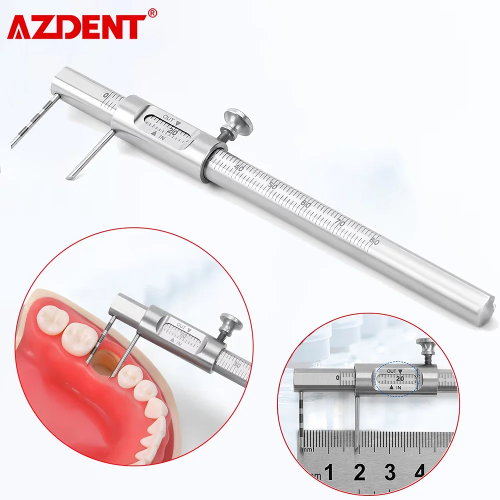 AZDENT Dental Orthodontic Sliding Caliper 0-80mm Dental Implant Measuring Gauge Stainless Steel Double Scale Measuring Caliper