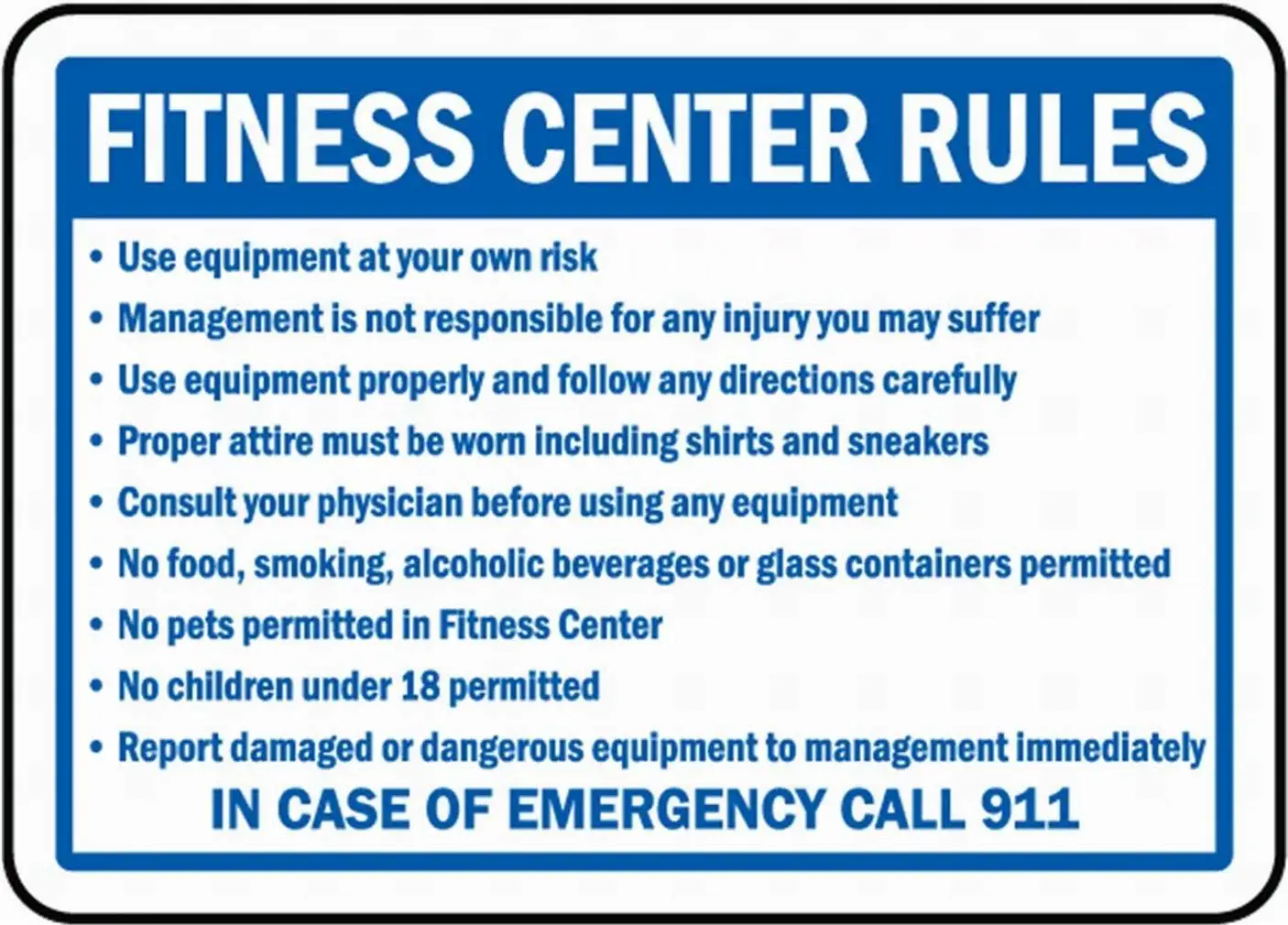 Fitness Center Rules Sign 8x12 Safety Sign Notice Danger Warning Sign Outdoor Sign by PaBoe sign