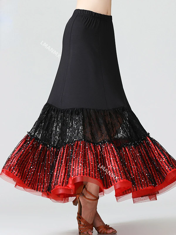 Womens Ballroom Dance Skirt Long Swing Skirt Dance Practice Party Dress Performance Costume Latin Elegant Belly Dancing Dress