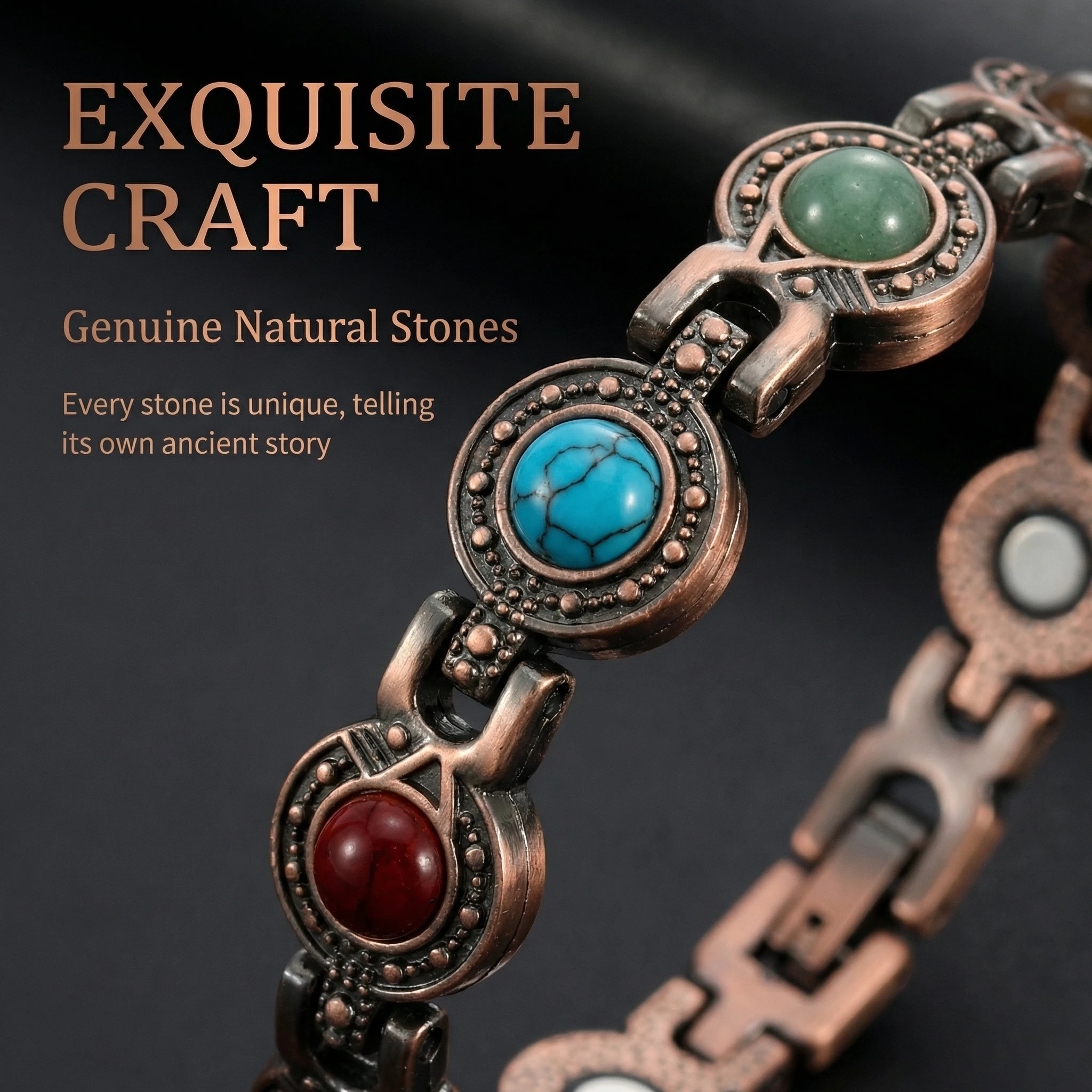 Pure Copper Bracelets for Women with Turquoise Ultra Strength Magnetic Wristband Jewelry Gifts