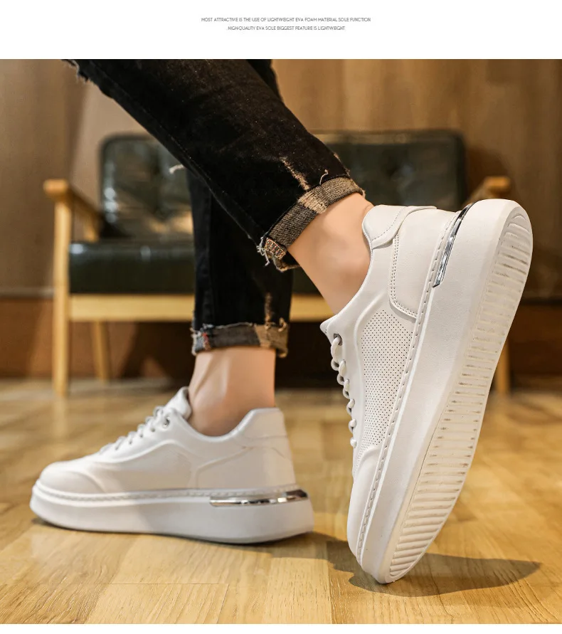 2024 All-match small white shoes men's lace-up sneakers non-slip comfortable men's shoes Breathable platform men's shoes