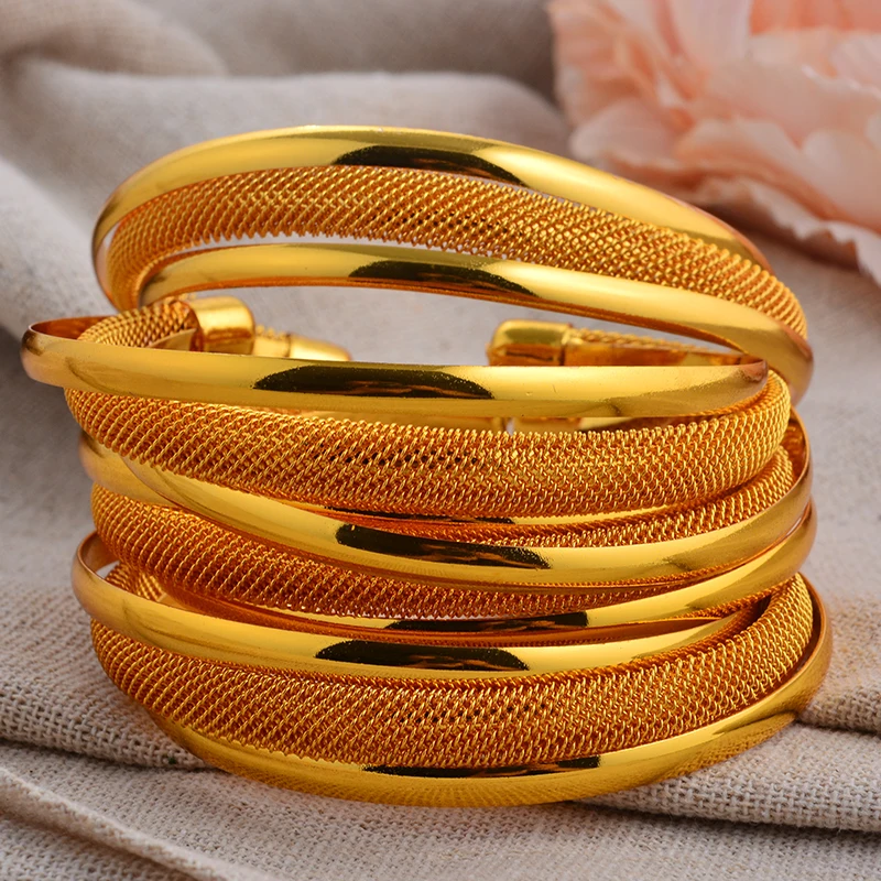 

Dubai New Gold Color Bangles For Women Girls African Ethiopian Wedding Bracelets Gifts