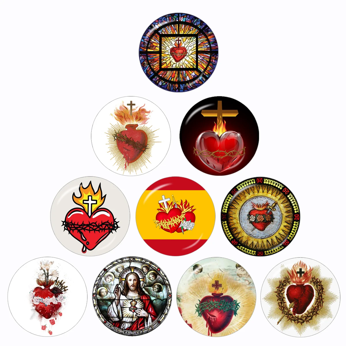 Sacred Heart of Jesus Patterns 10pcs 12mm/16mm/18mm/20mm/25mm/30mm Round Photo Glass Cabochon Demo Flat Back Making Finding