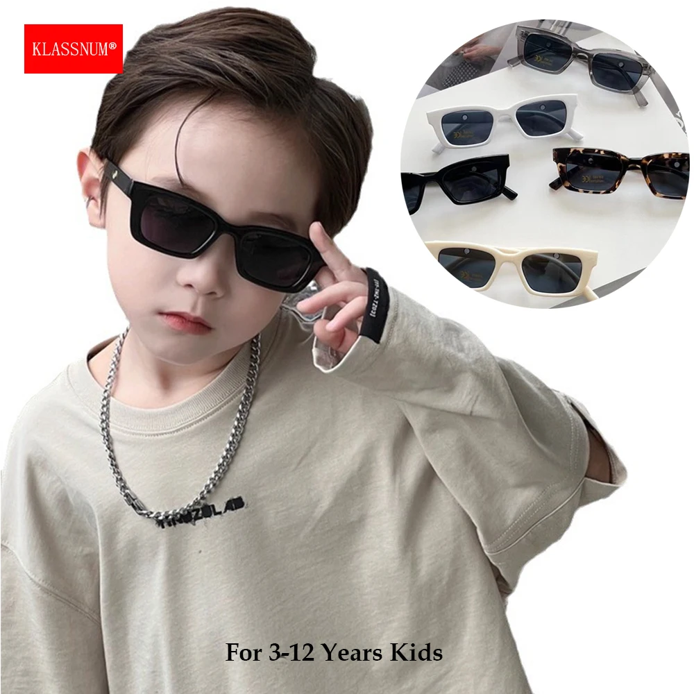 KLASSNUM Kids Boys 2026 Trendy Rectangle Sunglasses UV400 Protection Lens Lightweight Sun Glasses for Children Girls 3-12 Years