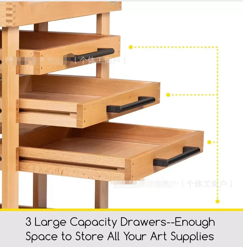 Light Brown Wooden Art Supplies Storage Cart with Three Drawers Mobile Craft Organizer Oil Painting Tool Storage Rack Made China