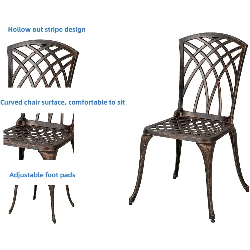 Outdoor chair，3 Piece Cast Aluminum Patio Furniture Sets 2 Chairs and 1 Round Table with Umbrella Hole for Outdoor, Balcony