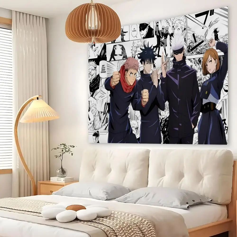 J-Jujutsu K-Kaisen Tapestry Custom Living Bedroom Party Dormitory Interior Wall Bohemian Decoration Attached Clip