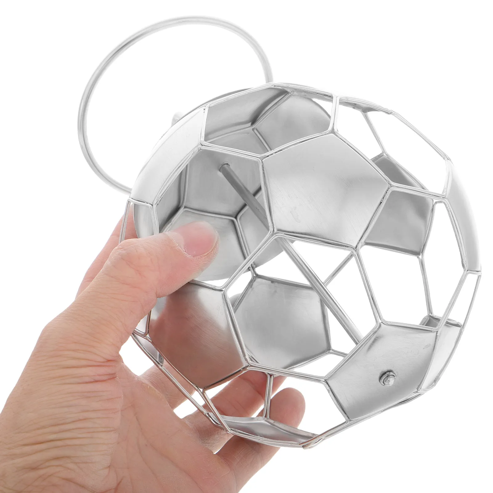 ステンレス製フットボール型ペンホルダー-スポーティなサッカーボール型デスクトップ収納バケツ-オフィス用品用デスクオーガナイザー