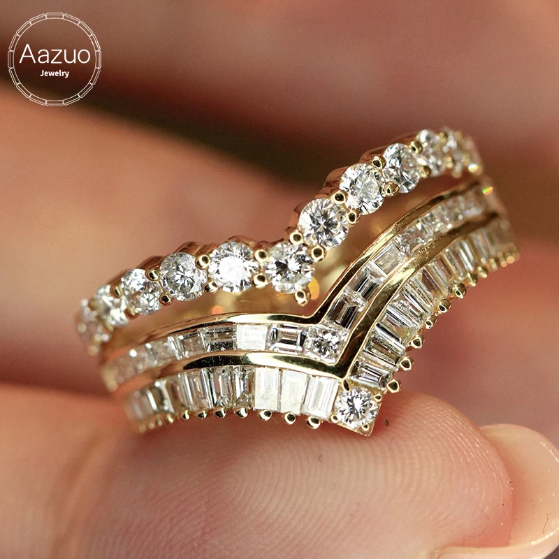

Aazuo Fine Jewelry 18K Solid White Gold Yellow GoldReal Diamond 1.6ct Luxury V Shape Ring Gift For Woman Advanced Banquet AU750